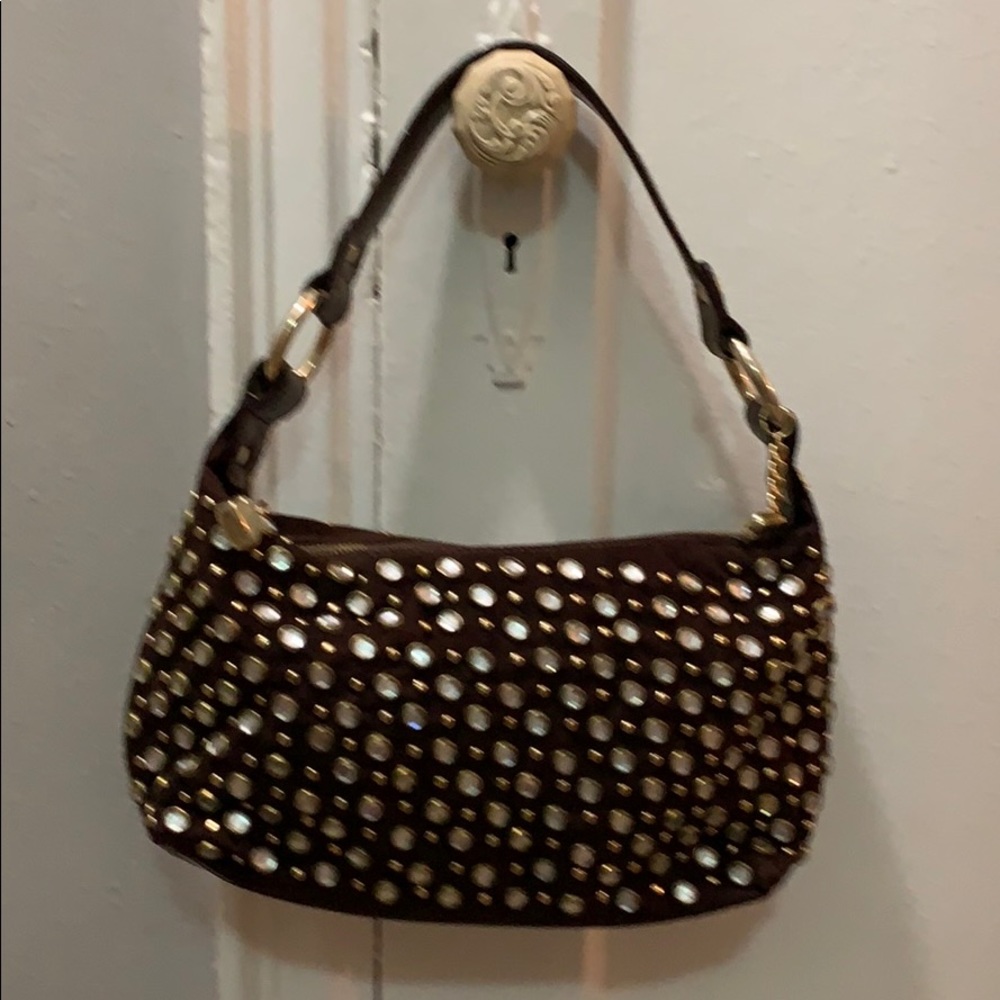 Brown studded handbag